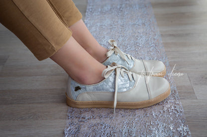 Gerdi Sneaker - Cream & Silver Nguni