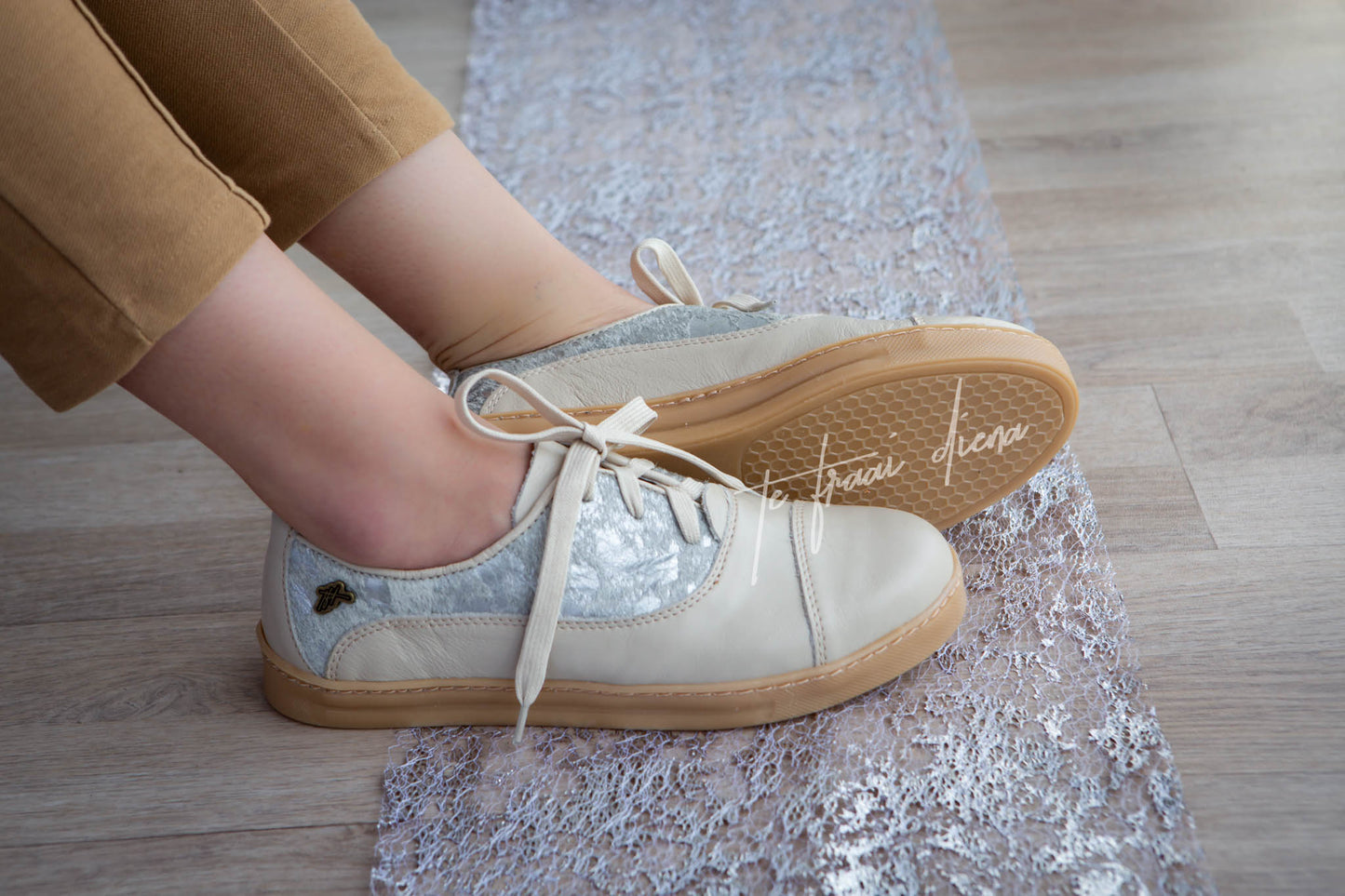 Gerdi Sneaker - Cream & Silver Nguni
