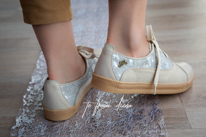 Gerdi Sneaker - Cream & Silver Nguni