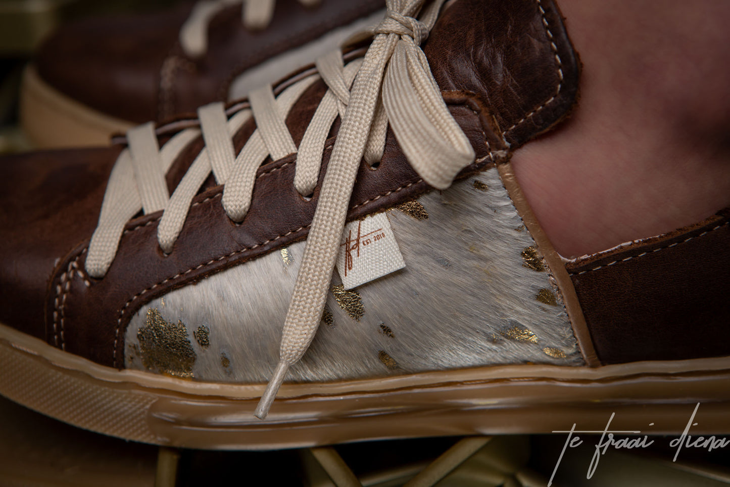 Nienke Sneaker - Choc & Gold Nguni