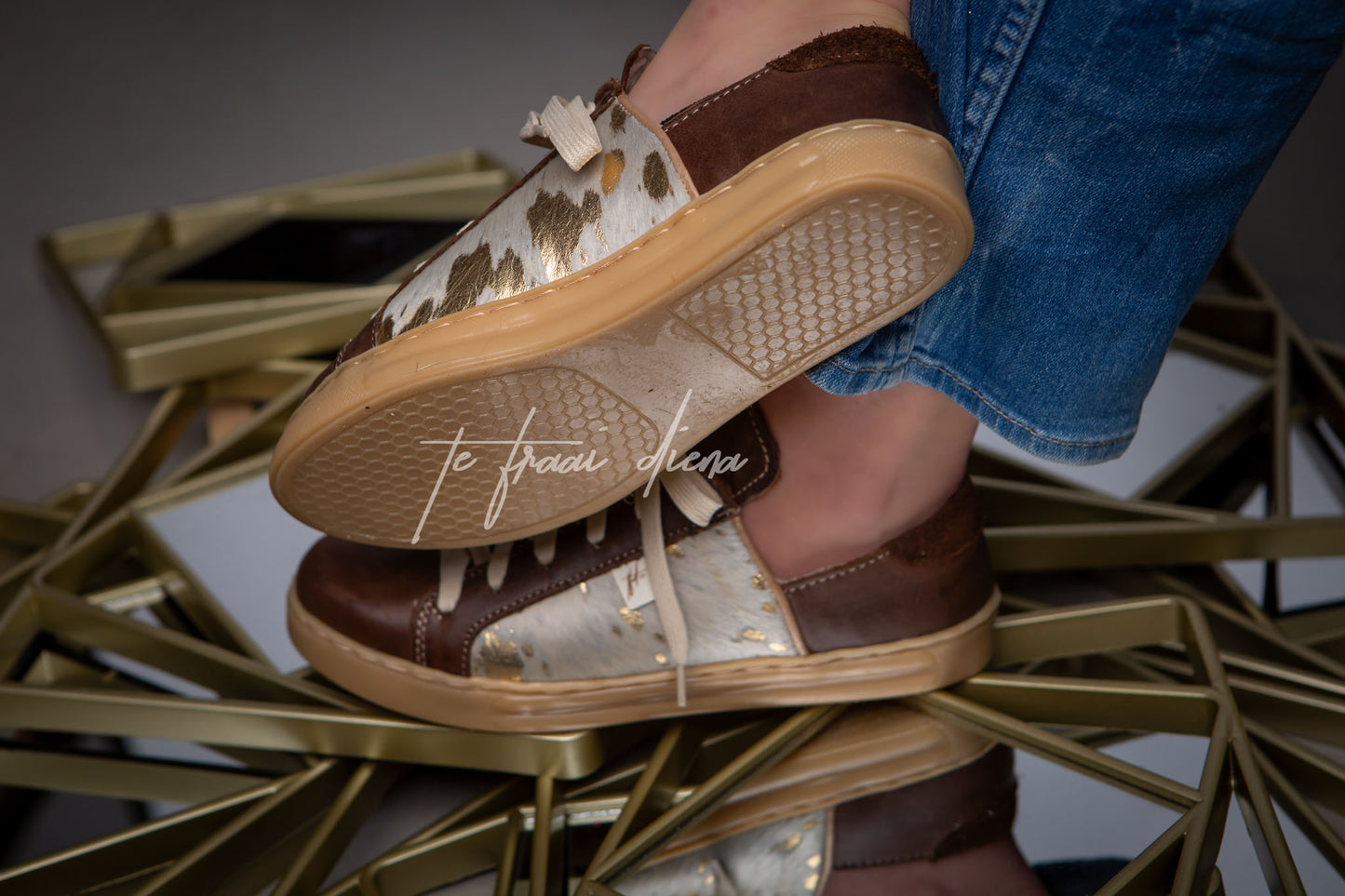 Nienke Sneaker - Choc & Gold Nguni