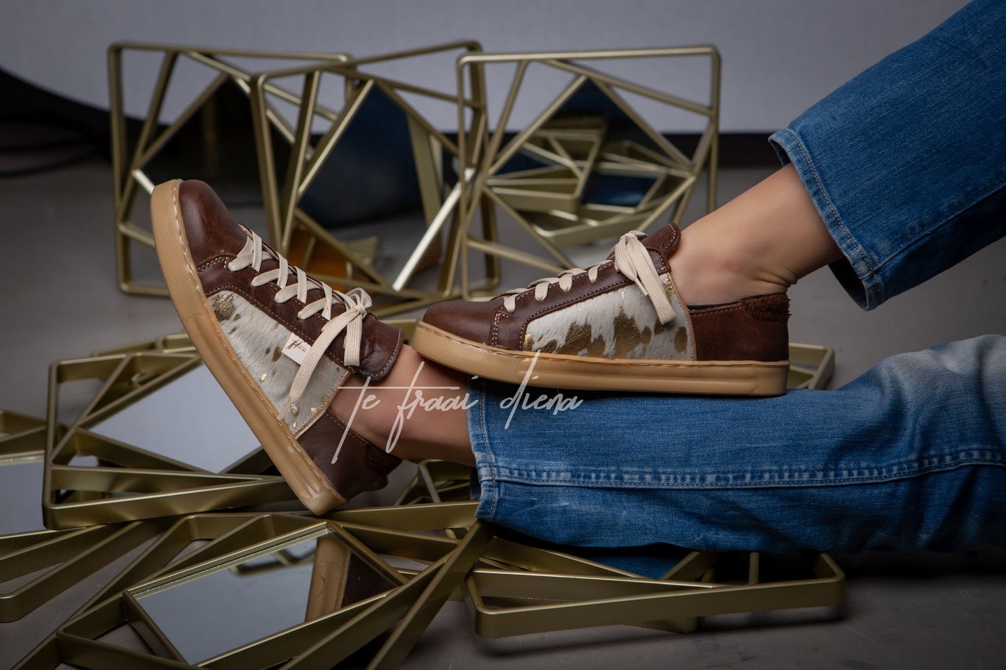 Nienke Sneaker - Choc & Gold Nguni