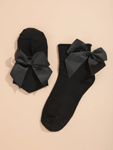 Black - Bow Decor Socks