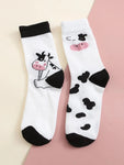 Cow Graphic Crew Socks (2 pairs)