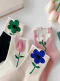 Flower Pattern Crew Socks (4pairs)