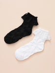 Lace trim Socks with Flower Embossed Look