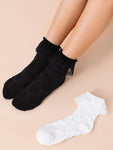 Lace trim Socks with Flower Embossed Look